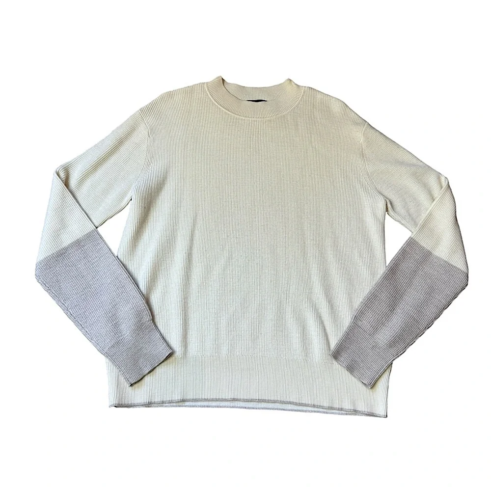 Theory Merino Wool Colorblock Taupe Combo Soft Luster Sweater size M